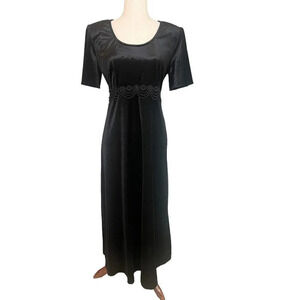 Vintage Velvet Dress Sz 8 Black Lace Maxi 90s Gothic Witchy Long Dark Romantic